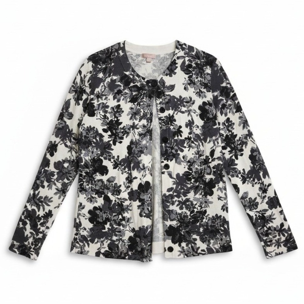 White Stag Womens Floral Button Front Cardigan Black Grey White WL12322FP Medium